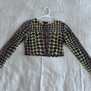 Brown and Green Polka Dot Long Sleeve crop Top